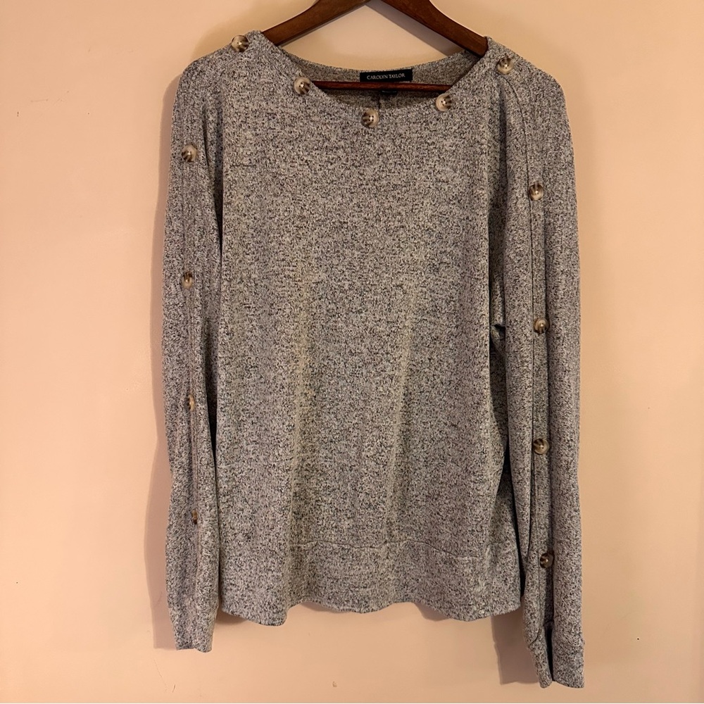 Carolyn Taylor Grey Button-Detail Women's Top